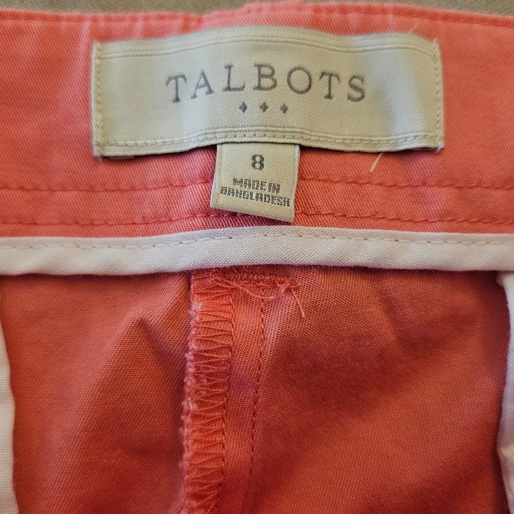 Talbots Shorts Womens 8 Coral Chino Flat Front Slash Pockets Zip - Picture 3 of 6
